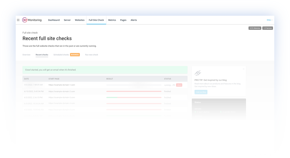 recent full site monitoring checks